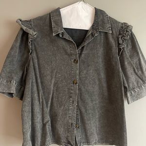 Acid wash denim style top
